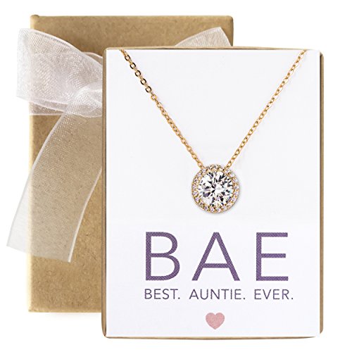 A+O Gift for Mom, Aunt, Grandma - Solitaire Halo Necklace in Gold, Rose Gold, Silver - style: AUNT, Gold
