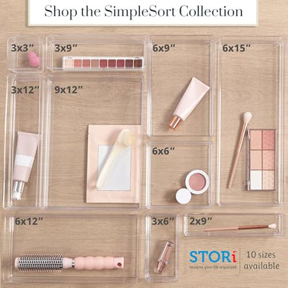 STORi SimpleSort 6-Piece Stackable Clear Drawer Organizer Set | 6" x 6" x 2" Square Trays | Small Makeup Vanity Storage Bins and Office Desk Drawer Dividers | Made in USA - size: 6x6x2"