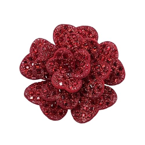 Rhinestone Camellia Flower Brooch Pin for Women Ladies Unisex Fashion Crystal Rose Clover Floral Brooches Lapel Pins Dainty Dress Accessories Jewelry Gift Boutonniere Corsage Wedding Holiday Party 70mm - color: Red
