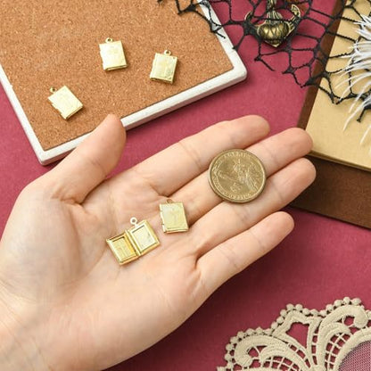 KitBeads 5Pcs Bible Book Charms Brass Gold Plated Religious Photo Frame Locket Pendants for DIY Memorial Necklaces Keychains Jewelry Making Crafts