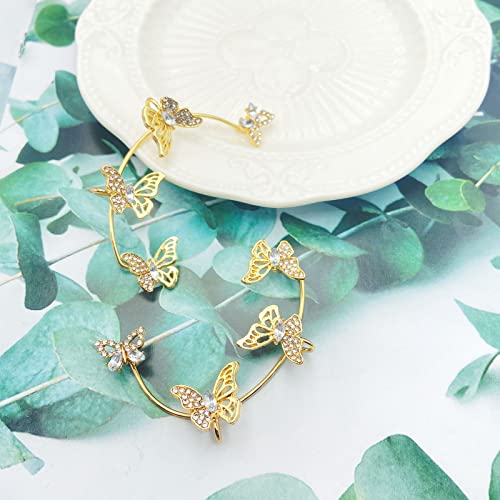 Shining Butterfly Ear Cuffs Zircon Butterfly Earrings for Women Ear Cuffs for Women Non Piercing Ear Wrap Around Earrings - color: C