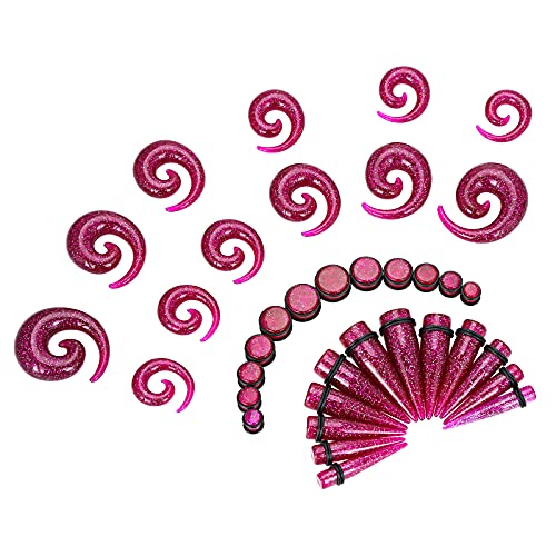 Qmcandy 00G-20mm Ear Stretching Kit 36PCS Big Gauge Taper Kit Large Acrylic Tunnel Plug Spiral Set - color: 36pcs, Glitter Purple