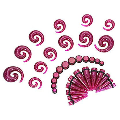 Qmcandy 00G-20mm Ear Stretching Kit 36PCS Big Gauge Taper Kit Large Acrylic Tunnel Plug Spiral Set - color: 36pcs, Glitter Purple