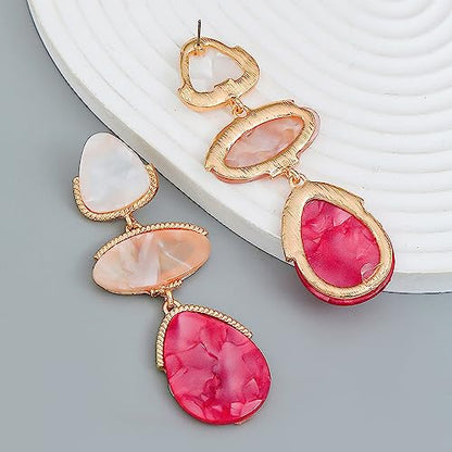 Acrylic Geometric Earrings Multilayer Resin Earrings Long Drop Dangle Earrings Acetate Tassel Earrings Long Pink Cute Jewelry Design for Women - color: Red