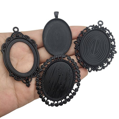 10pcs 30x40mm Black Oval Blank Bezel Pendant Trays Base Cabochon Settings Trays Pendant Blanks (M117) - color: M117