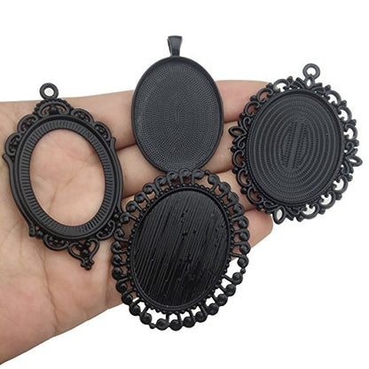 10pcs 30x40mm Black Oval Blank Bezel Pendant Trays Base Cabochon Settings Trays Pendant Blanks (M117) - color: M117