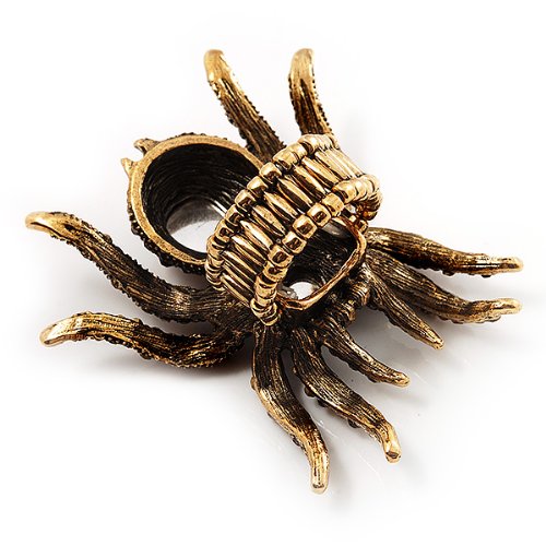 Avalaya Oversized Amber Coloured Crystal Spider Stretch Cocktail Ring (Antique Gold Tone)
