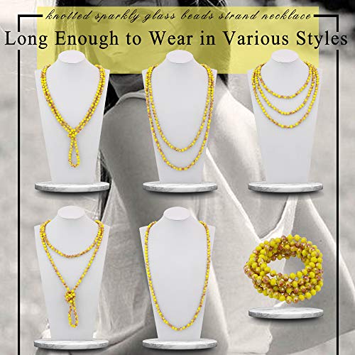 Firstmeet Fashion Beads Rope Knot Long Beaded Necklace Versatile 60" Strand Costume Jewelry for Women - color: XL-1182-Half Colorful Yellow
