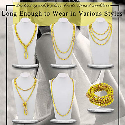Firstmeet Fashion Beads Rope Knot Long Beaded Necklace Versatile 60" Strand Costume Jewelry for Women - color: XL-1182-Half Colorful Yellow