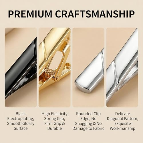 Erioctry Mens Stainless Steel Tie Clips Minimalist Necktie Tie Bar Clasp Clip Clamp Pins Best Gift For Men Business Party Wedding Best Gift and Daily Life - color: Black