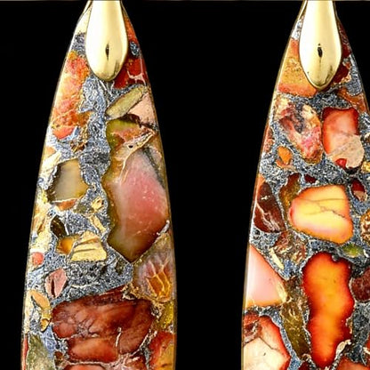 Boho Natural Imperial Jasper Teardrop Dangle Earrings for Women – Hypoallergenic French Hook Stone Drop Earrings Jewelry - color: Orange Golden Hook