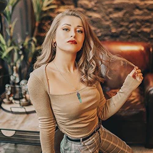 Top Plaza Flower Wrapped Natural Green Aventurine Crystal Necklace | Antique Silver Healing Crystal Gemstone Necklaces for Women Mothers Day Mom Gifts - color: Green Aventurine