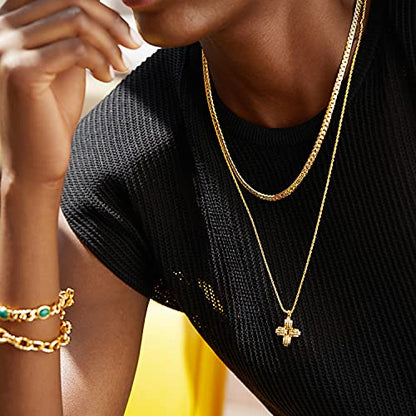 FRUMOS Dainty Layered Choker Necklace 18k gold Plated Y Pendant Commemorative coin Necklace Multilayer Bar Disc Necklace Adjustable Layering Choker Necklaces fashion jewelry for Women Girls - color: Large ridge cross Pendant