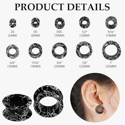 20Pcs Silicone Ear Gauges 2G-25mm Flexible Ear Tunnels Gauges Soft Expander Stretching Ear Plugs Tunnels Black Earring Piercings Jewelry for Men Women - color: Thick Black with White Threads Silicone