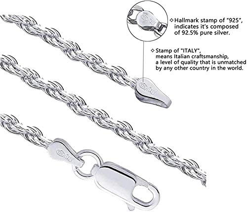 Savlano 925 Sterling Silver Solid Italian Figaro, Rope,Herringbone, Curb, Ball Bead, Snake, Mariner Chain Anklet for Women, Comes in 0.8mm - 5mm With Gift Box - style: Rope 1.8mm