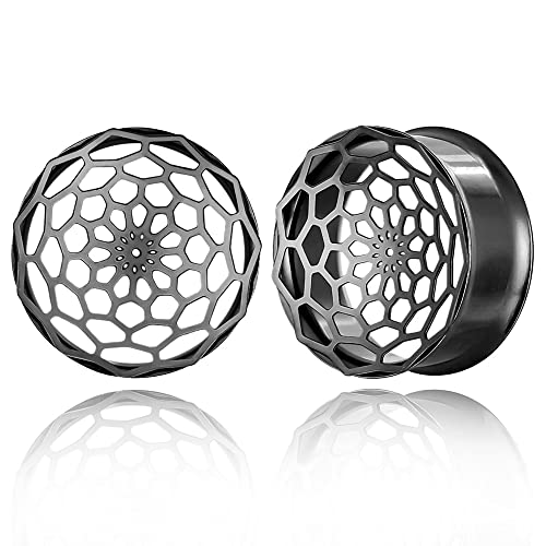 1 Pair New Classic gauges Ear Plugs Tunnels Hypoallergenic 316 Stainless Steel Ear Gauges 8mm-25mm (0G-1") Body Piercing Jewelry - color: Black-1277, size: 9/16" (14mm)