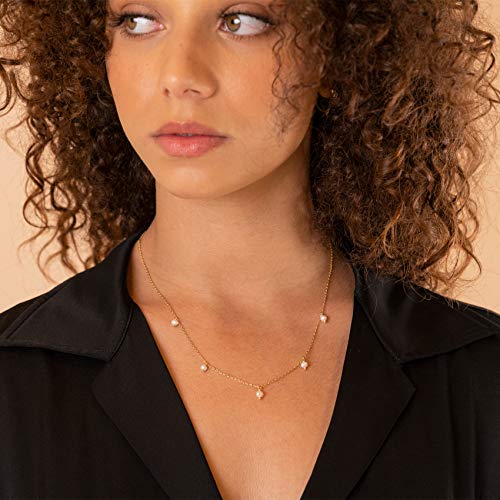 PAVOI 14K Gold Plated Station Necklace - Simulated Diamond Layering Necklaces - Womens CZ Chain - style: Pearl