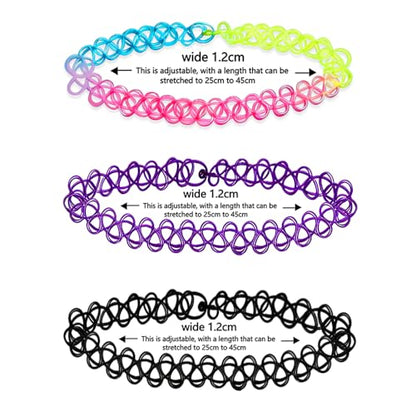 3PCS Black Tattoo Choker Necklace Rainbow Tattoo Chokers Necklace Purple Tattoo Choker 90s Chokers Gothic Y2K 2000s Collar Adjustable Stretchy Elastic Necklace Jewelry Gift for Women
