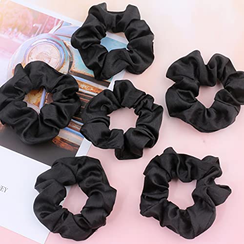 IVARYSS Scrunchies for Hair Sleep, Premium Satin Soft Than Silk for Women Curly Hair, Cute Bands Ties for Girls Thin | Thick Hair Styling, 12 Pack, Black - color: Black Scrunchies