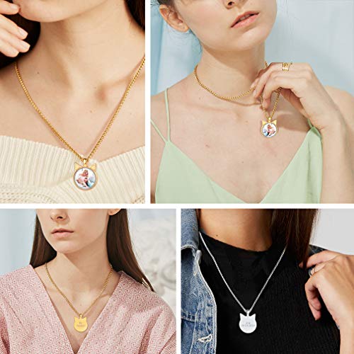 Custom4U Personalized Photo Necklace - Custom Heart/Oval/Round Charm Necklaces with Picture + Chain Adjustable - Stainless Steel/Acrylic Pendant Memorial Jewelry Christmas Gifts for Women - color: A-Silver Color