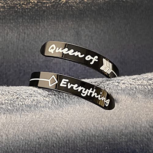 Opening Black Keep Going ring Stainless Steel Adjustable Never give up Jewelry Inspirational Opening Stacking Cute Hiphop Band - style: Queen of everythings