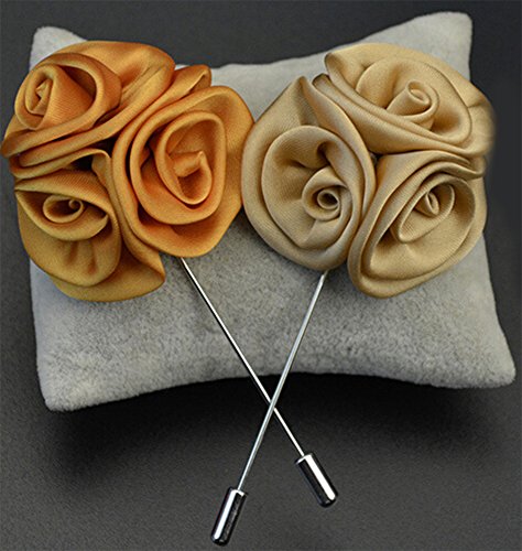 Gentleman's Essentials Premium Handmade Flower Lapel Pin Boutonniere - color: Champagne Gold [Bouquet]