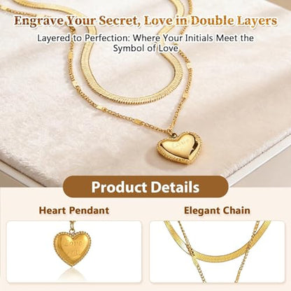 Double Layer Necklace for Women Trendy Layered Jewelry Adjustable Chain Necklace for Daily Wear and Special Occasions - color: Golden Heart