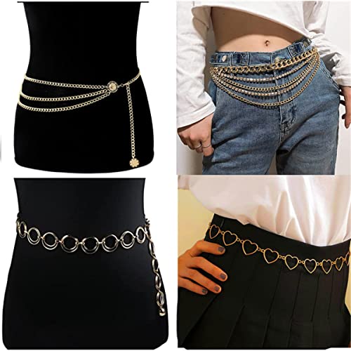 Fashion Long Tassel Metal Waist Chain Women Adjustable Body Link Belts Body Belly Jewelry for Jeans Dresses Sun Gold Plated - color: Hearts Gold