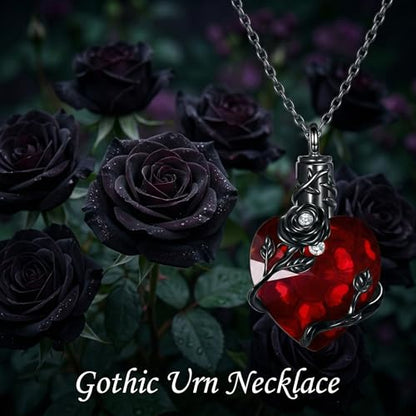 Gothic Necklace 18K Black Gold Plated Black Rose Rib Cage Heart Crystal Pendant Necklace Goth Skull Skeleton Jewelry Gifts for Women Halloween Gothic Party - color: Black Rose- Urn