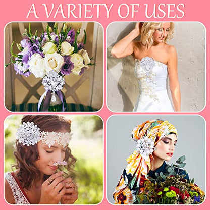 Rhinestone Brooches Crystal Brooch Pins, Pearl Crystal Wedding Bouquet kit Set - color: Silver-Classic Kit-6pcs