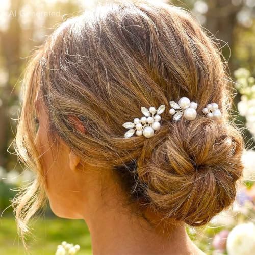 Heread Pearl Bride Wedding Hair Pins Crystal Bridal Headpiece Hair Accessories for Women and Girls (Pack of 3) - color: Silver