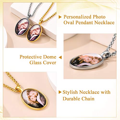 Custom4U Personalized Photo Necklace - Custom Heart/Oval/Round Charm Necklaces with Picture + Chain Adjustable - Stainless Steel/Acrylic Pendant Memorial Jewelry Christmas Gifts for Women - color: D-Gold Color
