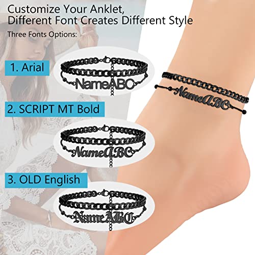 PROSTEEL Trendy Handcuffs Design/Customize Words Ankle Bracelet For Women, 316L Stainless Steel Anklets Silver/Gold/Black Tone, Hypoallergenic, Come with Box - style: 09 Customize-Cuban Link(8.5"-10.5")-Cool Black