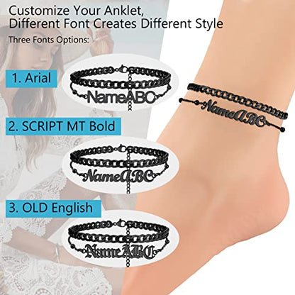 PROSTEEL Trendy Handcuffs Design/Customize Words Ankle Bracelet For Women, 316L Stainless Steel Anklets Silver/Gold/Black Tone, Hypoallergenic, Come with Box - style: 09 Customize-Cuban Link(8.5"-10.5")-Cool Black