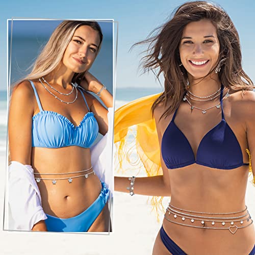 Lenwen 10 Pcs Summer Beach Belly Chain Adjustable Waist Multi Layered Chain Waist Jewelry for Women Girls Multilayer Body - color: Silver, style: Stylish Style
