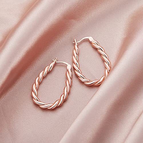 14K Gold Plated Hoop Earrings 925 Sterling Silver Post Earring for Women - color: Rose Gold