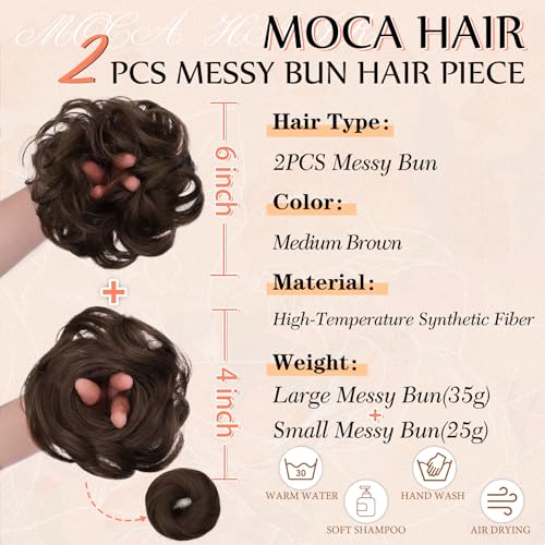 2PCS Messy Bun Hair Pieces Synthetic Hairpieces For Women Medium Brown | Messy Bun and Donut Bun in one set for natural-looking volume and elegant updos for every occasion. - color: Medium Brown