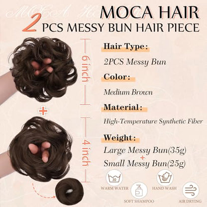 2PCS Messy Bun Hair Pieces Synthetic Hairpieces For Women Medium Brown | Messy Bun and Donut Bun in one set for natural-looking volume and elegant updos for every occasion. - color: Medium Brown