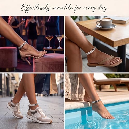 Width-12mm Chunky Cuban Link Ankle Bracelets for Women Waterproof, 18K Gold/Silver Plated Anklets Cubic Zirconia Adjustable Thick Chain Trendy Beach Summer Fashion Jewelry Gift - style: Style 2-Silver
