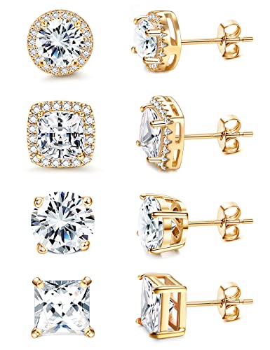 MILACOLATO S925 Sterling Silver Stud Earrings for Women Men Hypoallergenic 18K Gold Plated Cubic Zirconia Earrings Studs Brilliant Simulated Diamond Halo Earring for Sensitive Ears - style: 18K Gold Plated Earrings - Standard Size CZ