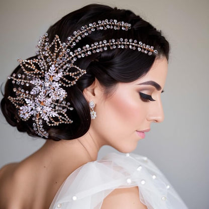Women's Handmade Rhinestone Wedding Head Pieces | Crystal Bridal Hair Clips, Silver & Gold Wedding Party Hair Accessories - color: Gold