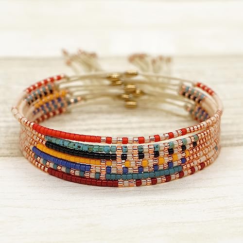 Adjustable Miyuki Beaded Bracelet for Women, Double Row Miyuki Beads | Miyuki beads, adjustable fit, braided construction, double-row design, party styling, bracelet jewelry for casual styling - color: colors04