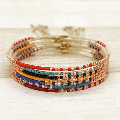 Adjustable Miyuki Beaded Bracelet for Women, Double Row Miyuki Beads | Miyuki beads, adjustable fit, braided construction, double-row design, party styling, bracelet jewelry for casual styling - color: colors04