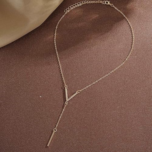Gold Bar Y Necklace for Women Vertical Drop Lariat Necklace Vintage V-Shape Long Bar Pendant Y-Necklace Tassel Sweater Chain Fashion Gifts Jewelry