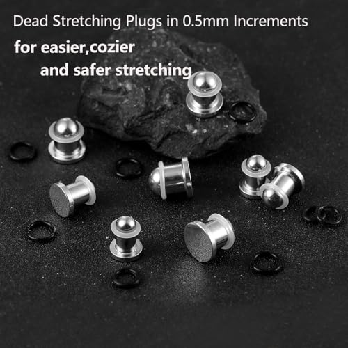 Casvort 22 PCS/16 PCS Hypoallergenic 18G-1'' Comfy Dead Stretching Plugs in 0.5mm Increments Saddle Plugs with Rubber Rings 316 Surgical Stainless Steel Crazy Ear Gauges Body Piercing Jewelry - color: Silver 6.5-10mm 16 PCS