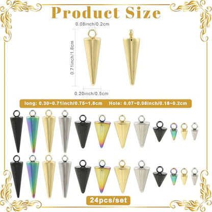 8-64Pcs Silver Goldern Color Heart Pendants Charms 10 Styles Heart Stainless Steel Metal Charms for Jewelry Making Crafting Necklaces Bracelets Earrings Keychains Birthday Gift - color: ConeA-24 pcs