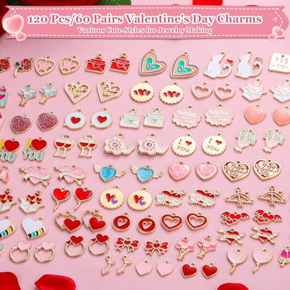 Modacraft 120 Pcs / 60 Pairs Valentine's Day Charms - Gold Enamel Valentine Charms for Jewelry Making, Multiple Romantic Styles Pendant for Making Necklaces, Earrings, Valentine's Day Gifts - style: Valentine-120 Pcs 60Pair
