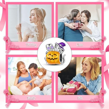Charm for Bracelets and Necklaces Heart Cat Flower Boy 925 Sterling Silver Bead Birthday Jewelry Gift for Women - color: Halloween Pumpkin Ghost Charm