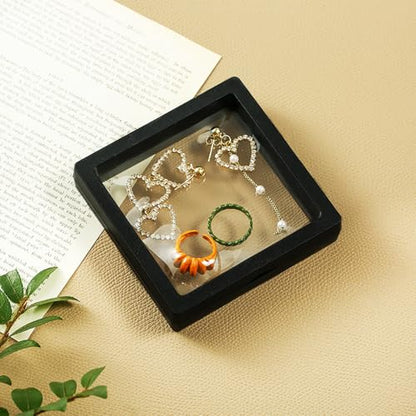 Portable Travel Jewelry Organizer, Black Square Jewelry Display Case, Transparent Window for Coins and Collections (Black, 2.75*2.75*0.51 inches) - size: 2.75*2.75*0.51 inches