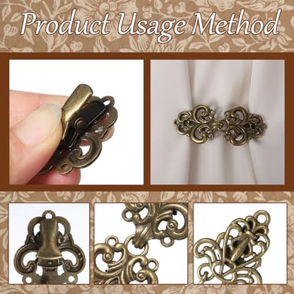 4 PCS Vintage Sweater Swirl Clip, Shirt Clip, Cape Cloak Clips, Retro Cardigan Shawl Collar Clasp Dress Shirt Button Clips, Dress-Clip for Women (4 Styles, Bronze)